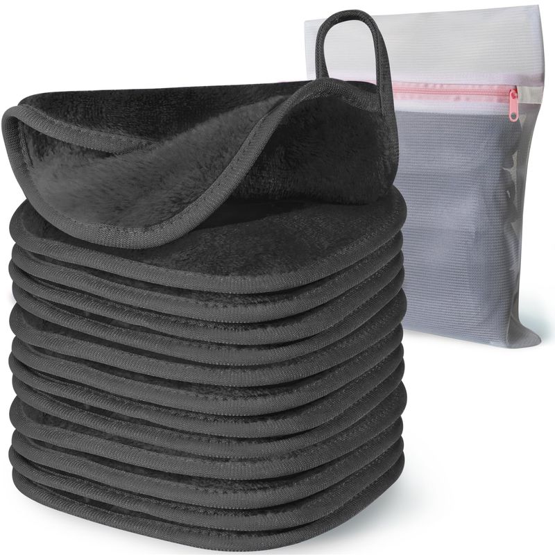 Makeup Remover Cloth, 6&quot; x 6&quot; Makeup Remover Towels Reusable Face Cloth for Washing Face, Makeup Remover Pads Microfiber Face Washcloth with Mesh Bag, 12 Pack, Grey