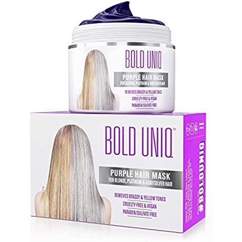 BOLD UNIQ Purple Hair Mask - Toner For Blonde, Platinum, Bleached, Silver, Gray, Ash &amp; Brassy Hair - Remove Yellow Tones &amp; Condition Dry, Damaged Hair - Cruelty Free &amp; Vegan - 6.76oz
