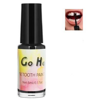 Go Ho Makeup Tooth SFX Black Paint,Temporary Black Teeth Paint,Safe,Quick Dry&amp;Realistic,Perfect for Cosplay,Theater,Halloween Clown Skeleton Zombie Vampire Costume Makeup,5 ml