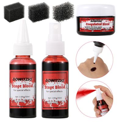 Bowitzki Fake Blood 3PCS Stage Blood  Spray Blood  Coagulated Blood Realistic Washable For Special Effects SFX Makeup Zombie Vampire Monster Festivals Party Halloween Christmas
