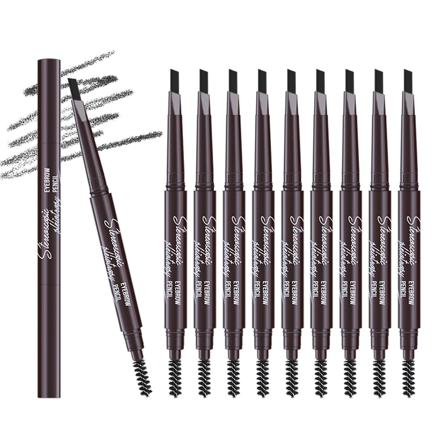 Berinist 12Pcs Black Eyebrow Pencil Set Retractable Eyebrow Pencil with Brow Brush, Professional Eyebrow Shaping and Filling Pencil for Women Eye-Makeup, Easy to Color, Waterproof Long-lasting