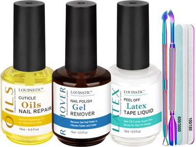 LOUINSTIC Gel Nail Polish Remover - Gel Polish Remover Kit with Cuticle Oil &amp; Latex Tape &amp; Colored Peel Off Manicure Tools, Gel Remover for Nails 2-5 Minutes, No Soaking,Wrapping