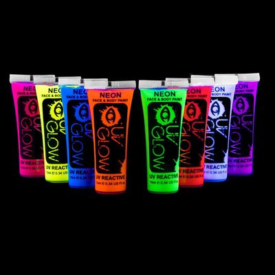 Uv Glow Blacklight Face and Body Paint 0.34oz - Set of 8 Tubes - Neon Fluorescent (All Colours)