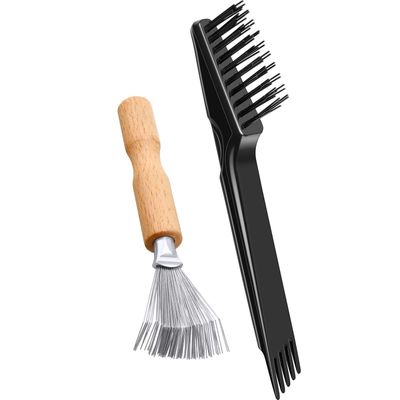 2 Pieces Hair Brush Cleaning Tools - Mini Comb Cleaner Rake with Wooden Handle for Removing Hair Dust at Home and Salon (Black)