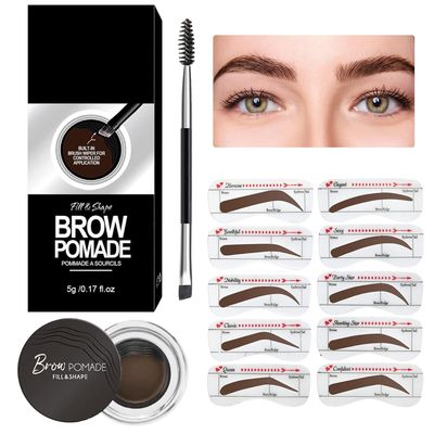 Eyebrow Stamp Stencil Kit Eyebrow Pomade Waterproof Eye Brow Stamping Kit Brow Stamp Trio Kit 10 Eyebrow Stencils With Dual Ended Brow Brush Perfect Natural Brow Pomade Brow Eyebrow Kit Medium Brown