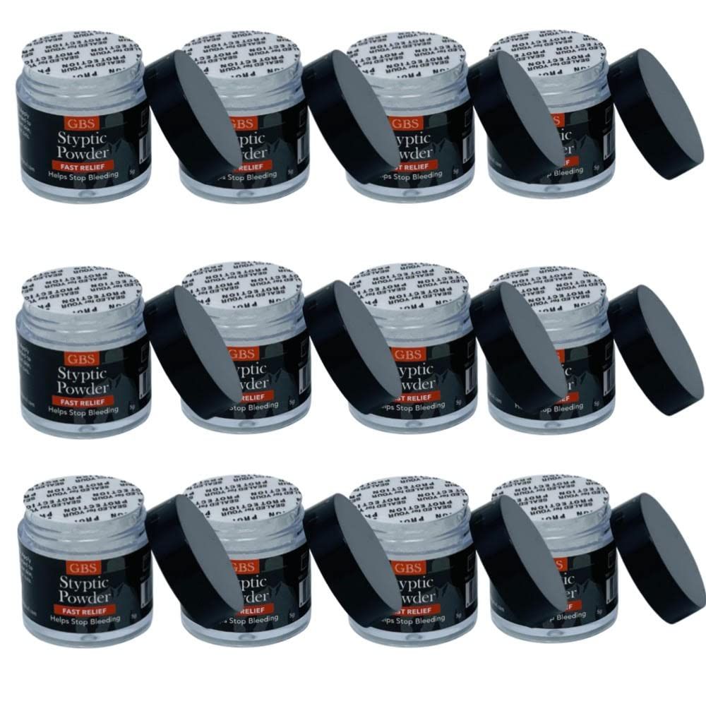 G.B.S Styptic Powder 5G Twist Off Cap and Protective Seal, Pack of 12