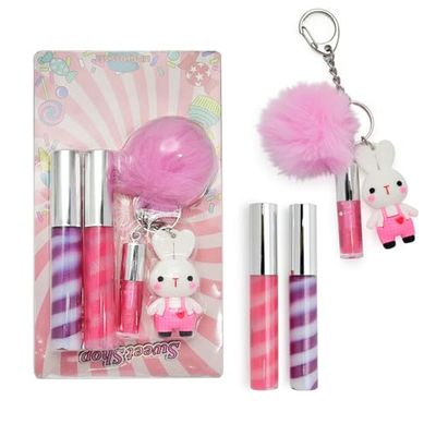 IBI Keychain Lip Glosses Set, Girls Party Favor Including 3Pcs Assorted Flavors Moisturizing Shimmer Lip Glosses for Kids and Teens Ages 5