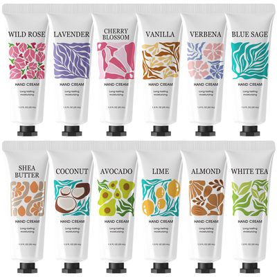 BODY &amp; EARTH # LOVE 12 Pack Natural Plant Fragrance Moisturizing Hand Cream for Dry Hands Mini Hand Lotion with Shea Butter Travel Size Hand Cream Set Gift Set for Women