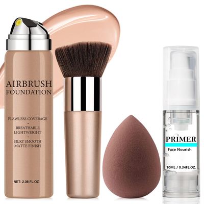 AirBrush Foundation Spray With Primer and Brush, Silky Mist Foundation Spray Makeup, Full Coverage Foundation for Smooth Radiant Finish, Formula Breathable Lightweight Hydrating (#1 Natural)