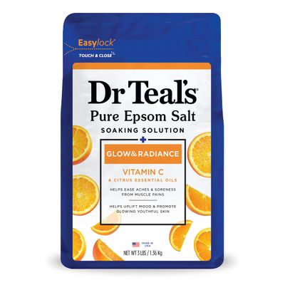 Dr Teal&#39;s Pure Epsom Magnesium Salt Soak, Glow &amp; Radiance with Vitamin C &amp; Citrus Essential Oils, 3 lbs