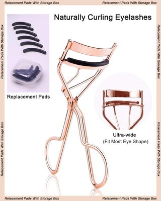 TPPICK Eyelash Curler Kit Metal Lash Curlers with Mascara Applicator Eyelashes Separator Comb &amp; 6 Replacement Refill Pads (Rose Gold)