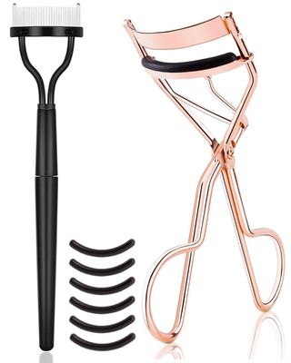 TPPICK Eyelash Curler Kit Metal Lash Curlers with Mascara Applicator Eyelashes Separator Comb &amp; 6 Replacement Refill Pads (Rose Gold)