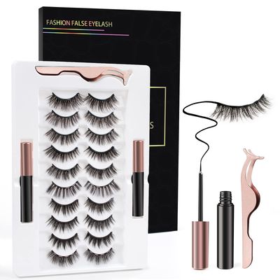 Magnetic Eyelashes Kit, Magnetic Lashes Natural Look, 3D Reusable Magnetic Eyelashes with Eyeliner, False Eyelashes with 2 Tubes of Eyeliner &amp; Tweezers - Easy to Use