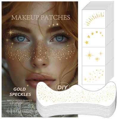 ZHISHUDL 20 Sheets Glitter Freckles Face Tattoo Gold Sparkle Freckles Temporary Face Tattoos Makeup Patches,Face Glitter Speckles Patches,Face Glitter Freckles Tattoos for Women