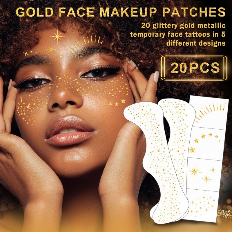 ZHISHUDL 20 Sheets Glitter Freckles Face Tattoo Gold Sparkle Freckles Temporary Face Tattoos Makeup Patches,Face Glitter Speckles Patches,Face Glitter Freckles Tattoos for Women