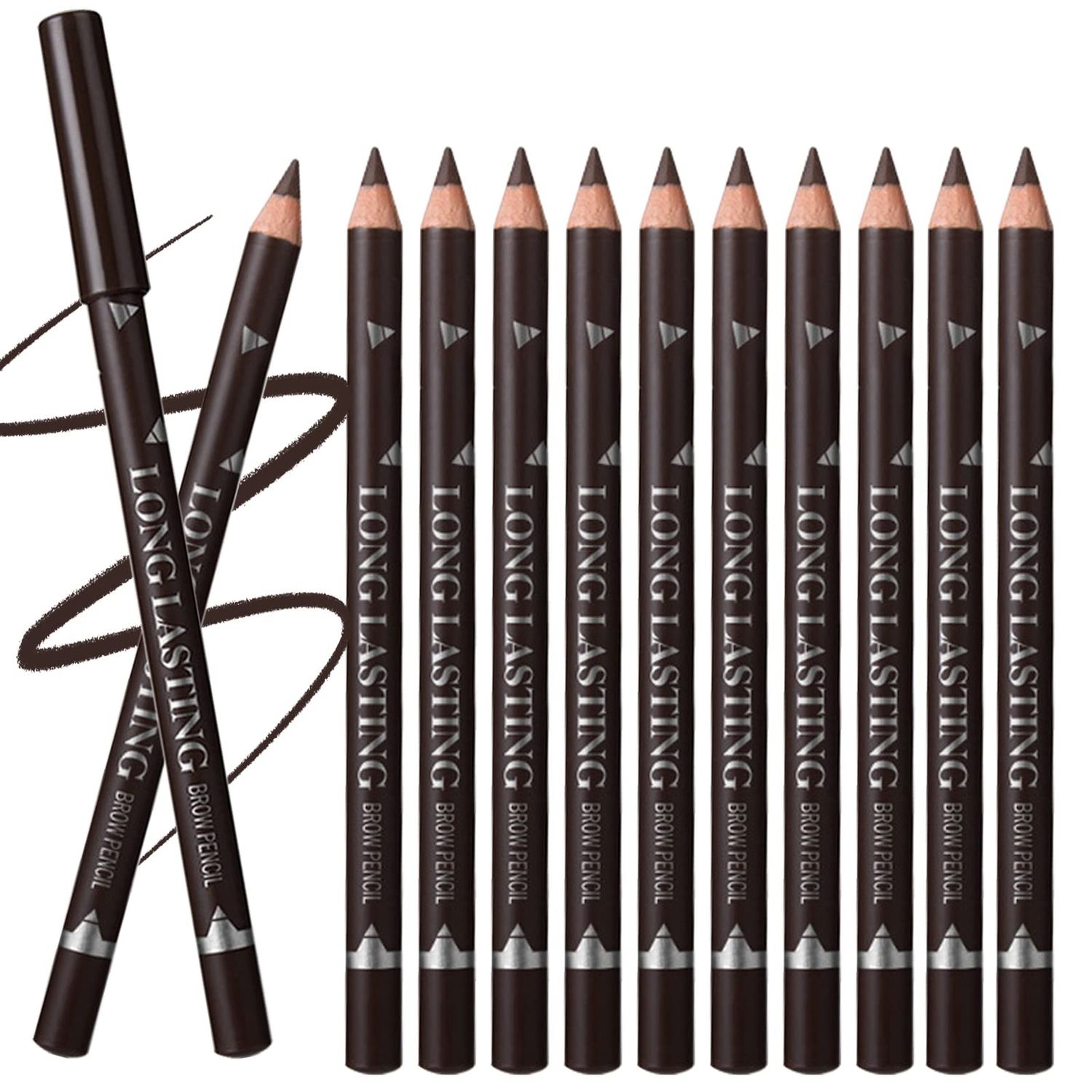 Dark Brown Eyebrow Pencils Set, 12PCS Waterproof Eye Liner PencilsLong-lasting Dark Brown Eyeliner Pencil Set, Easy to Color Eye Brow Pencils for Women Eye Makeup Pencil