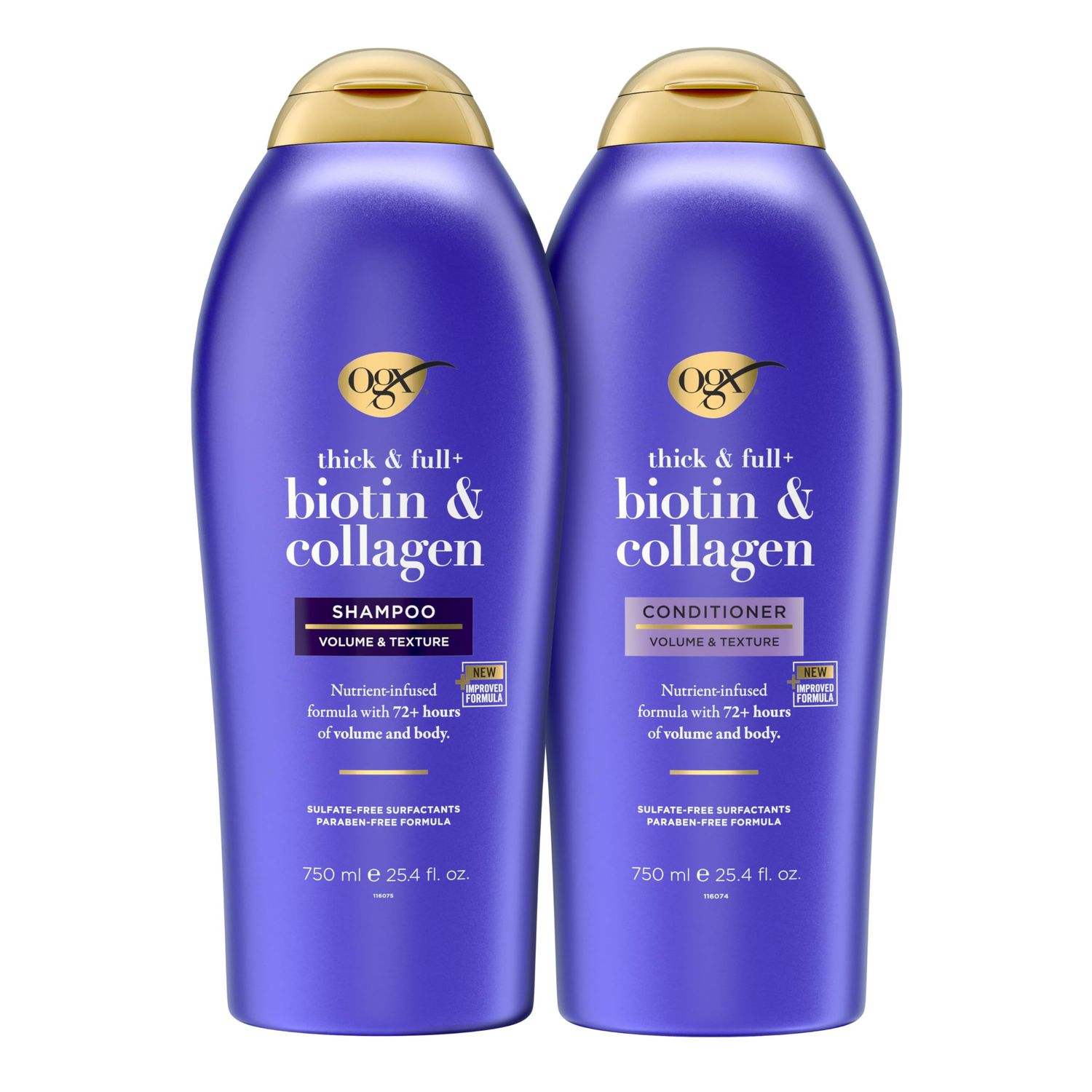 OGX Thick &amp; Full  Biotin &amp; Collagen Extra Strength Volumizing Shampoo  Conditioner with Vitamin B7 &amp; Hydrolyzed Wheat Protein for Fine Hair, 25.4 oz Pack of 2