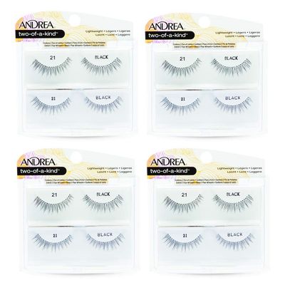 Andrea Two of a Kind False Eyelashes 21 - Black, Natural-Looking Volume Lashes, Reusable Strip Lashes for Everyday Wear, 4 Pack