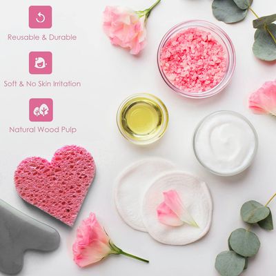 60-Count Compressed Facial Sponges | Makeup Remover Sponges | 100% Natural Cosmetic Spa Sponges for Facial Cleansing | Exfoliating Mask | Face Scrubber | (Heart)