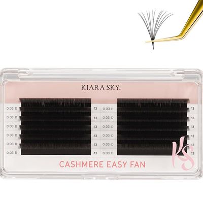 KIARA SKY LASH Premium Cashmere Easy Fan Lash Extensions | Soft Semi-matte natural finish | Fans like Butter | For Professional Eyelash Extensions Use Only | Black, (D-0.03-13MM)