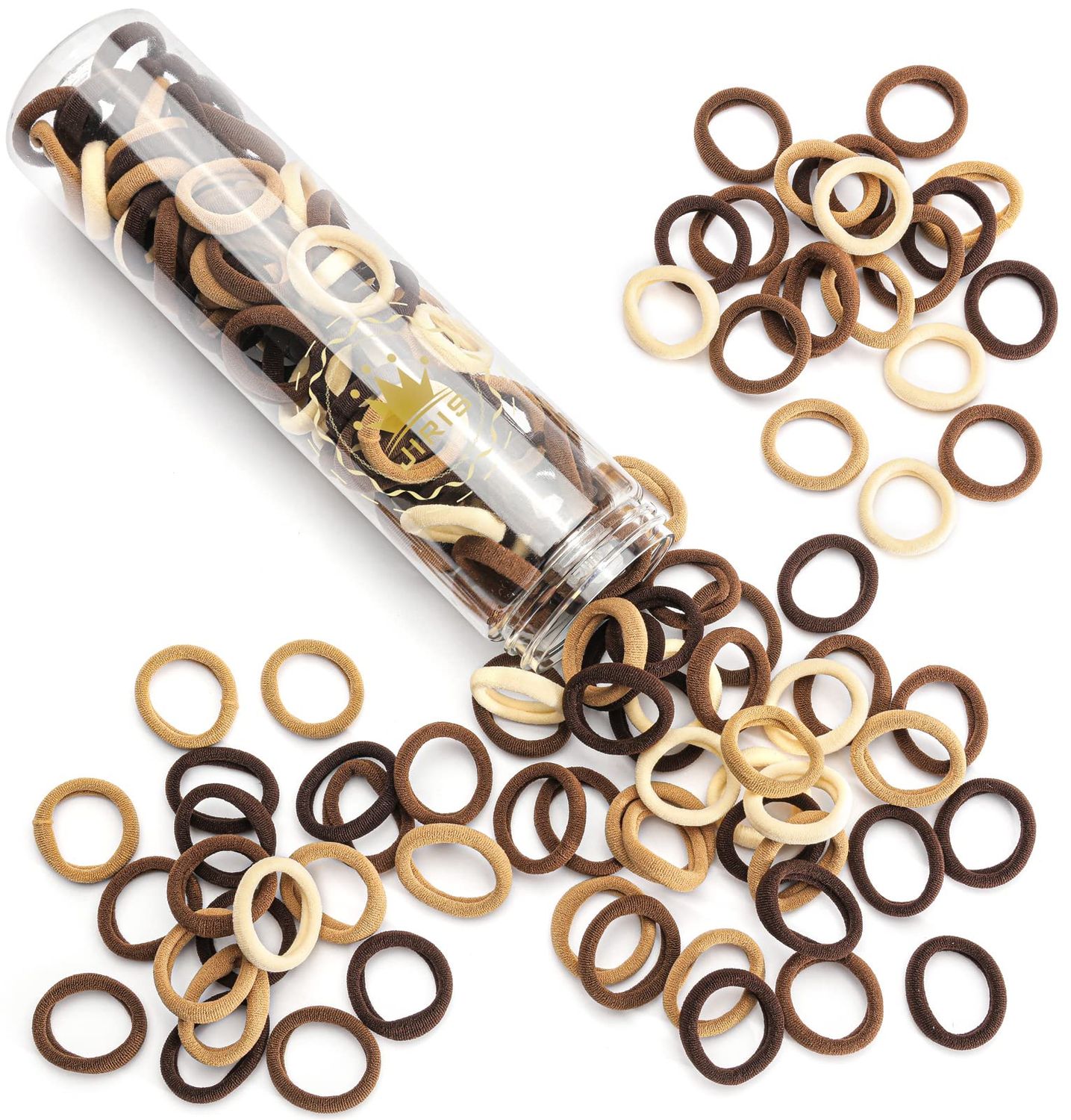 JIRIS Brown Cotton Hair Ties - 100PCS Seamless Thick Elastic Ponytail Holders, No Crease, No Damage for Women, Kids, and Babies