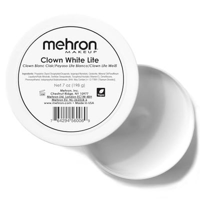 Mehron Makeup Clown White Lite | Professional Face Paint &amp; Body Paint | White Cream Makeup, White Face Paint Makeup for Clown Makeup, Stage, Film, Cosplay, Mime, &amp; Halloween 7 oz (198 g)