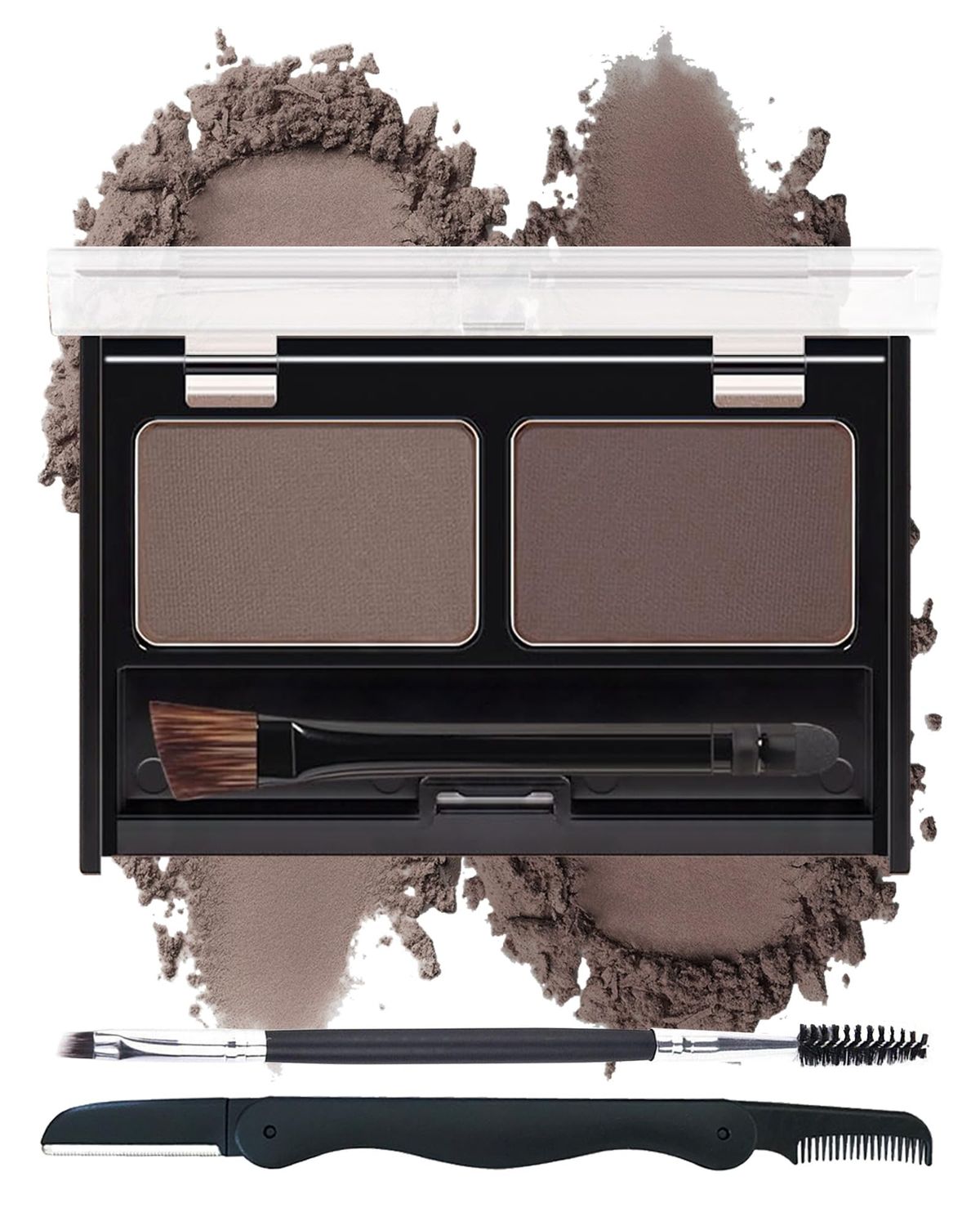 Eyebrow Powder Kit-Waterproof Long Lasting Two Colors Brow Powder Tinted Palette, BrownDark Brown Brow Filler Defined&amp;Sculpt Natural Eyebrow Contour Makeup for Sparse Brow with Brow Brush &amp;Razor-03
