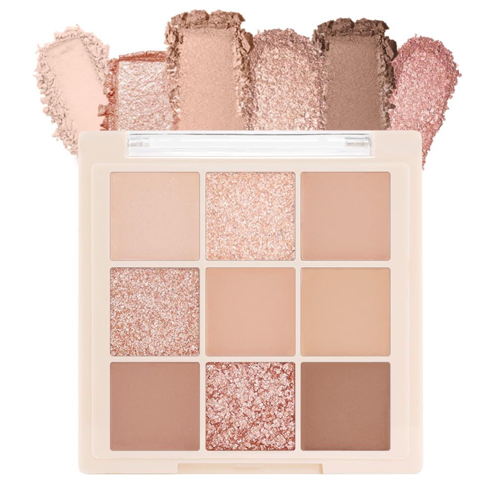 AMY&#39;S DIARY Matte Shimmer Eye Shadow Palette Makeup,Eyeshadow Long Lasting Waterproof Cruelty-Free, 9 Blendable Shades in Smooth Matte and Shimmer Finishes with Gorgeous Pearls for Girls (03#)