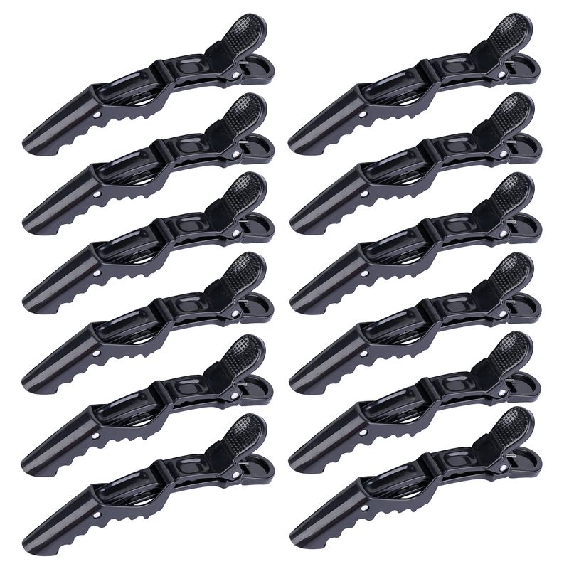HH&amp;LL 12pcs Hair clips for Styling - Wide Teeth &amp; Double-Hinged Design - Alligator Styling Sectioning Clips of Professional Hair Salon Quality (Black without Logo)