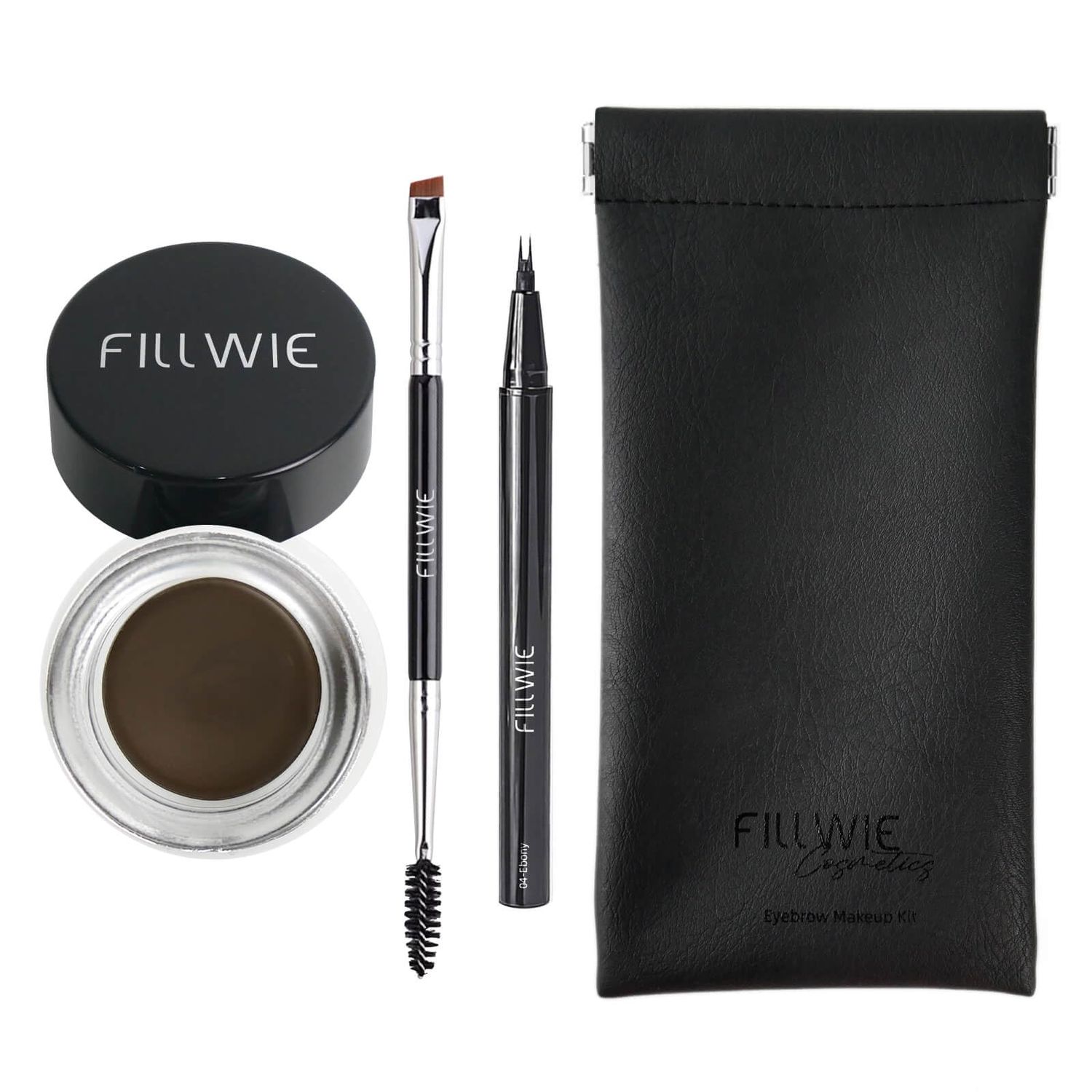 Eyebrow Pomade Stamp, Microblading 2 Tip Liquid Eyebrow Pen, Eye brow Kit with Angled Spoolie Brush and PU Pouch for Travel (Ebony)