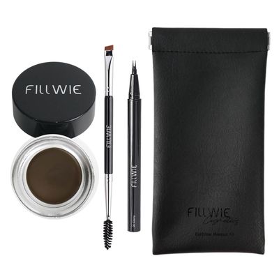 Eyebrow Pomade Stamp, Microblading 2 Tip Liquid Eyebrow Pen, Eye brow Kit with Angled Spoolie Brush and PU Pouch for Travel (Ebony)