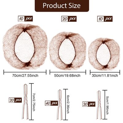 Teenitor Hair Accessories Hair Net Set, Includes 40pcs Invisible Hair Nets for Ballet Recital &amp; 80pcs Bobby Pins for Bun Maker, Brown, 3 Size