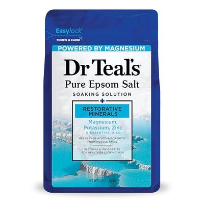 Dr Teal&#39;s Pure Epsom Magnesium Salt Soak, Restorative Minerals with Magnesium, Potassium &amp; Zinc, 3 lbs