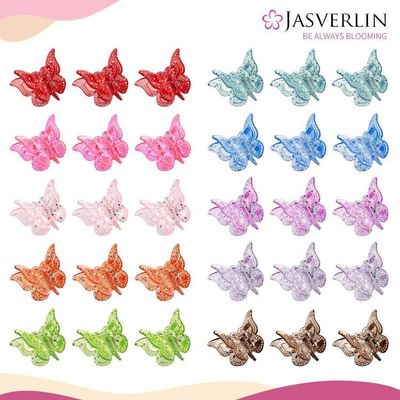 JASVERLIN Glitter Mini Butterfly Hair Claw Clips, Sparkly Colorful Hair Accessories for Girls and Women - 90s Y2K Cute, Small, Tiny Clip in 10 Assorted Colors, Set of 50 (Glitter Color)