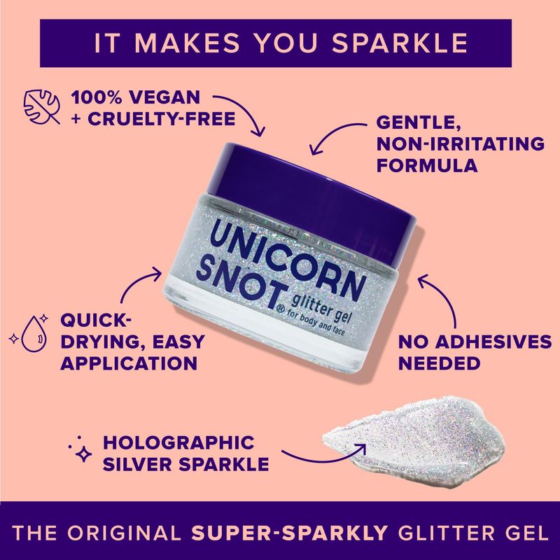 Unicorn Snot Face &amp; Body Glitter - Cosmetic-Grade Holographic Glitter Gel - Glitter Makeup for Festivals, Raves, Anime Cosplay - Safe for Face, Easy Application &amp; Removal, 1.7oz Silver Glitter (Disco)
