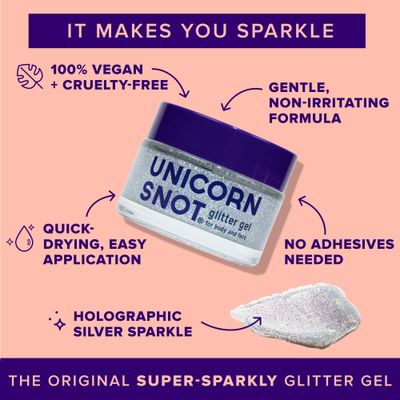 Unicorn Snot Face & Body Glitter - Cosmetic-Grade Holographic Glitter Gel - Glitter Makeup for Festivals, Raves, Anime Cosplay - Safe for Face, Easy Application & Removal, 1.7oz Silver Glitter (Disco)