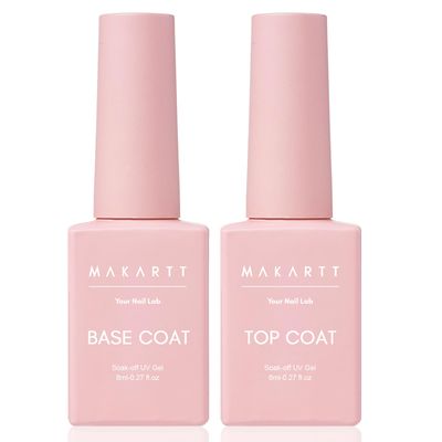 Makartt Gel Top Coat and Base Coat Kit Clear Gloss Shiny No Wipe Stain Resistant General Top Coat Nail Polish UV and Primer for Acrylic Nails Dip Powder Gel Nail Polish Beauty Gift
