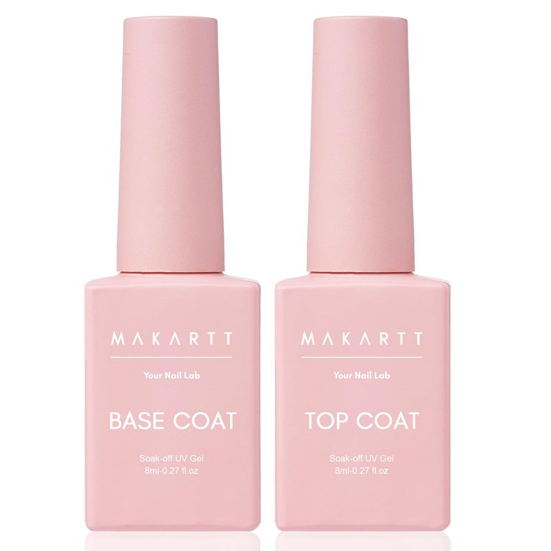 Makartt Gel Top Coat and Base Coat Kit Clear Gloss Shiny No Wipe Stain Resistant General Top Coat Nail Polish UV and Primer for Acrylic Nails Dip Powder Gel Nail Polish Beauty Gift