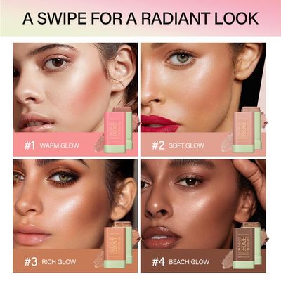 SeleneTenderaes Bronzer Stick, Facial Contouring Stick,Cream Contour Stick, Facial Contouring Stick,Highlight Contour Makeup Long Lasting, Face Bronzer, Face Shaping,02,Rich Glow&amp;04,Beach Glow