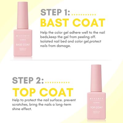 Makartt Gel Top Coat and Base Coat Kit Clear Gloss Shiny No Wipe Stain Resistant General Top Coat Nail Polish UV and Primer for Acrylic Nails Dip Powder Gel Nail Polish Beauty Gift