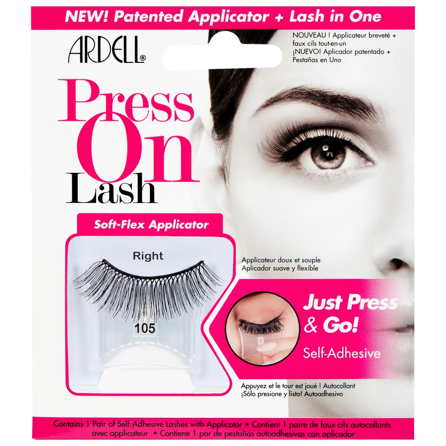 Ardell Self-Adhesive Eyelashes, Press On Lashes 105 with Soft-Flex Applicator - No Lash Glue Needed for Easy Application, Natural Look Lashes, Just Press &amp; Go Lash Kit