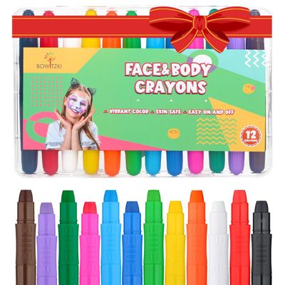 Bowitzki Face Paint Sticks 12 Colors Eye Black Face Painting Crayons Kit Twistable Marker Temporary Hair Color Dye Party Body Makeup Belly Painting Kids Adults With Box Halloween Football Christmas