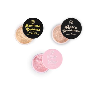 W7 Loose Face Powder Trio - 3 Piece Set - Banana, Nude &amp; Pink Toned Powders - Ultra-Fine Setting Powder for Flawless Makeup