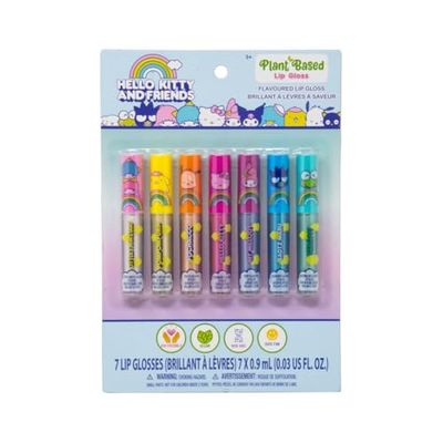 SANRIO Hello Kitty Lip Gloss Hello Kitty &amp; Friends Lip Gloss, Plant Based Multi-Flavored, 7 Lip Glosses