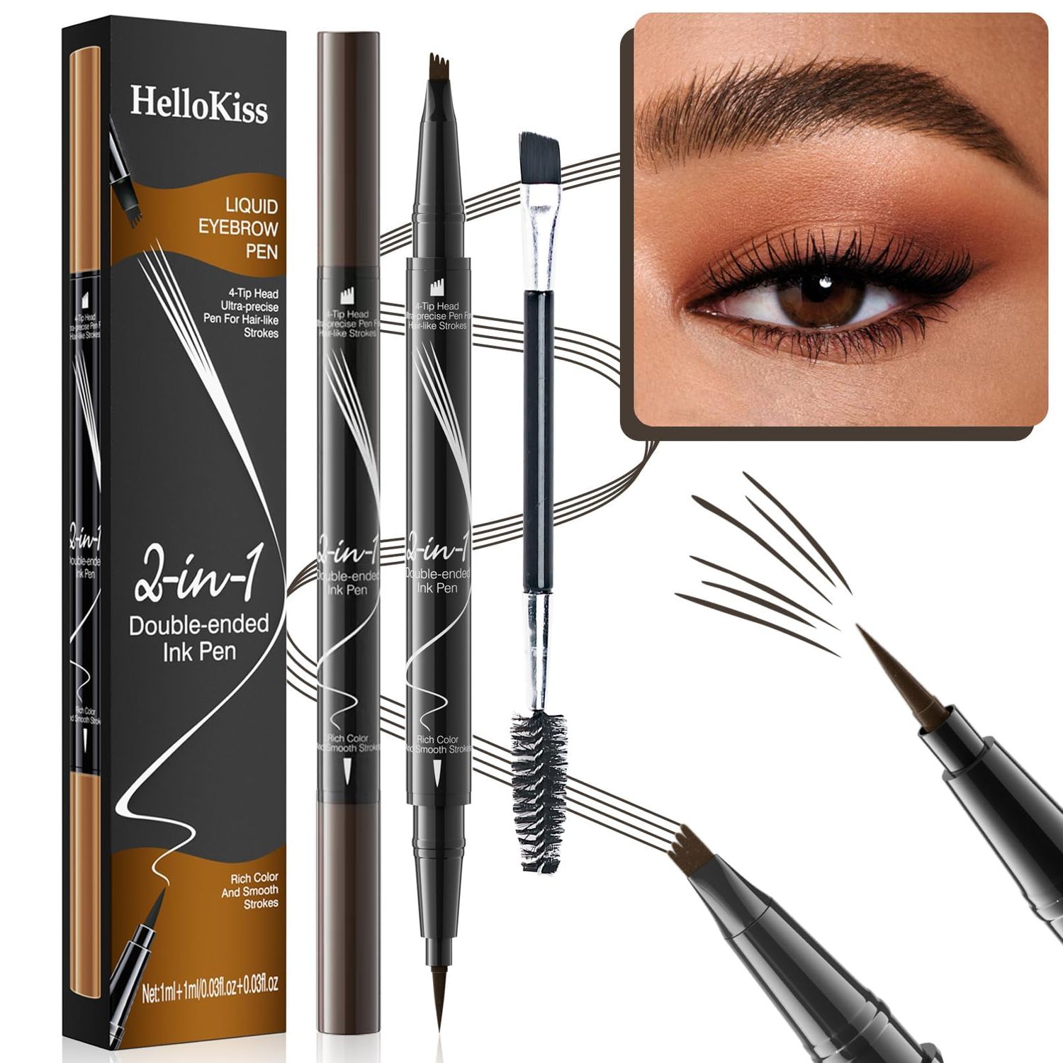 2 Pcs Eyebrow Pen, 2024 New 2-in-1 Dual-Ended Eye Brow Pencils, Waterproof Microblading Eyebrow Pencil Set with Eyebrow Brush- 4 Tip Microblade Contouring Pen, Natural Long-Lasting (Dark Brown2)