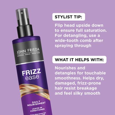 John Frieda Frizz Ease Daily Nourishment Leave-In Conditioner, Detangles Frizzy, Damaged Hair, Reduces Breakage, Protects Against Heat, with Vitamins A, C, E &amp; Green Tea Extract, 8 Oz
