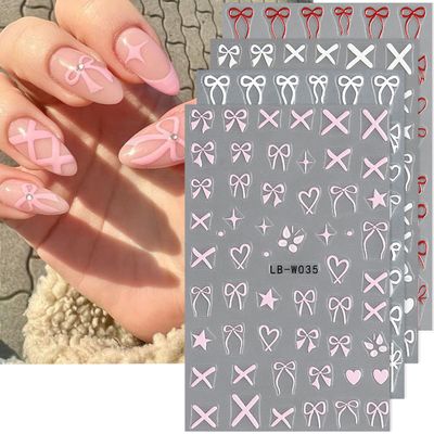 Heart Bows Nail Art Stickers Heart Bows Nail Decals Black White Red Pink Bow Tie Nail Design Stickers for Nail Art Supplies Valentine&#39;s Day Nail Stickers for Women Girls DIY Acrylic Nails Decoration