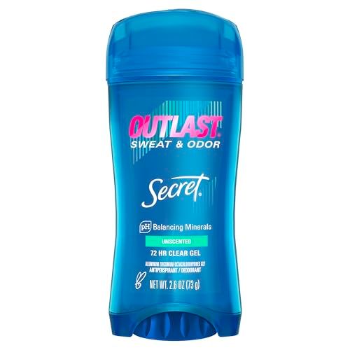 Secret Outlast Antiperspirant Deodorant for Women, Sweat &amp; Odor Protection, PH Balancing Minerals, Clear Gel, Unscented, 2.6 oz