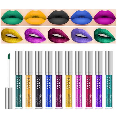 KYDA 10 Colors Lipstick, Matte Velvet&amp;Glitter Metallic Colors, for Glossy Radiant&amp;Full Matte Lip Gloss, Non-Stick Cup Long Wear Lip Glaze, High Pigmented Lipstick Cosmetic-SET B