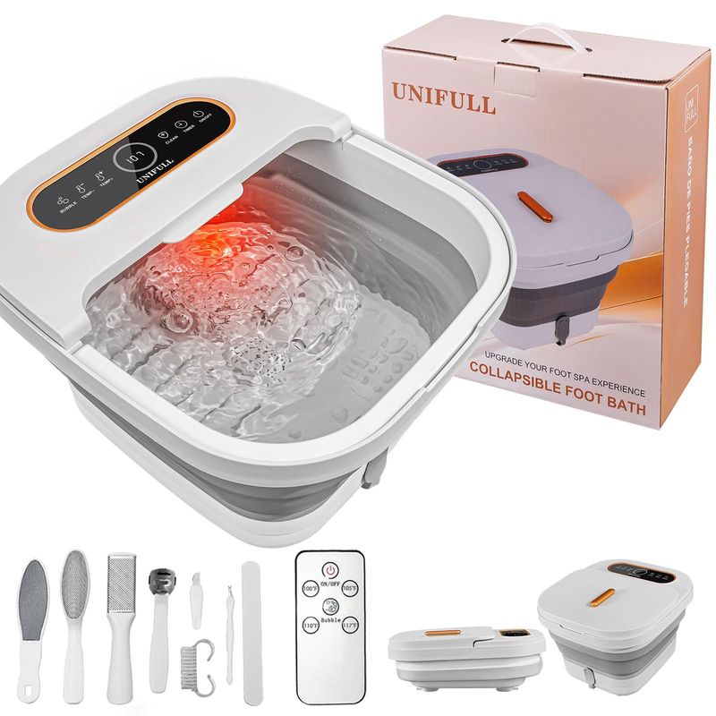 UNIFULL Collapsible Foot Spa Bath with Heat, Touch Screen, Remote Control, Massage Rollers, Timer, Bubble, Foot Pedicure Kit, Temperature Control Pedicure Foot Spa, Foot Bath